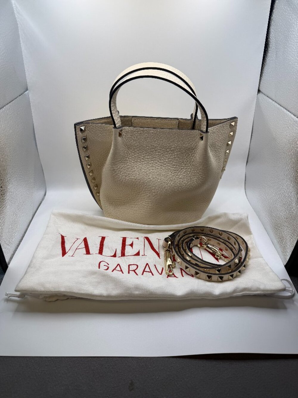 Valentino Garavani ivory small rockstud tote